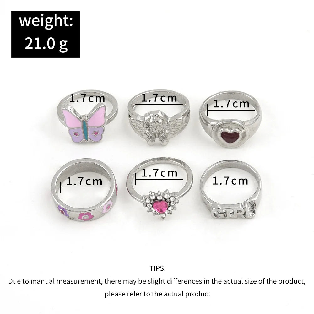 Pink Enamel Butterfly Ring Gold Finished Set For Women Crystal Enamel