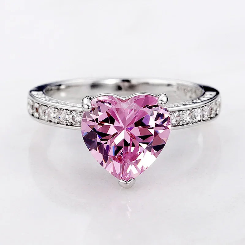 Luxury Solitaire Women Heart Engagement Rings Pink Cubic Zirconia Proposal Rings For Girlfriend Anniversary Gift jewelry rings