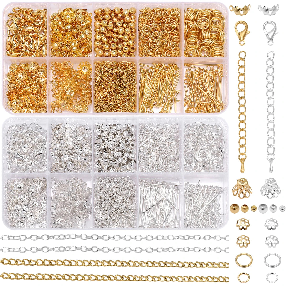 10 Grids 820pcs DIY Jewelry Making Kit Alloy Chain with Multi-Connector Clasp Types Professional for Bracelet Earrings Craft