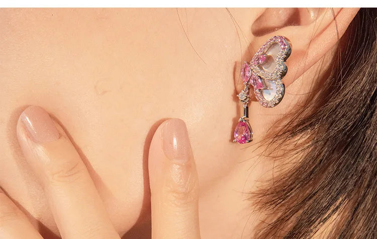 BELL Pink Sapphire Shell Corundum Butterfly Ring S925 Silver 18K Gold