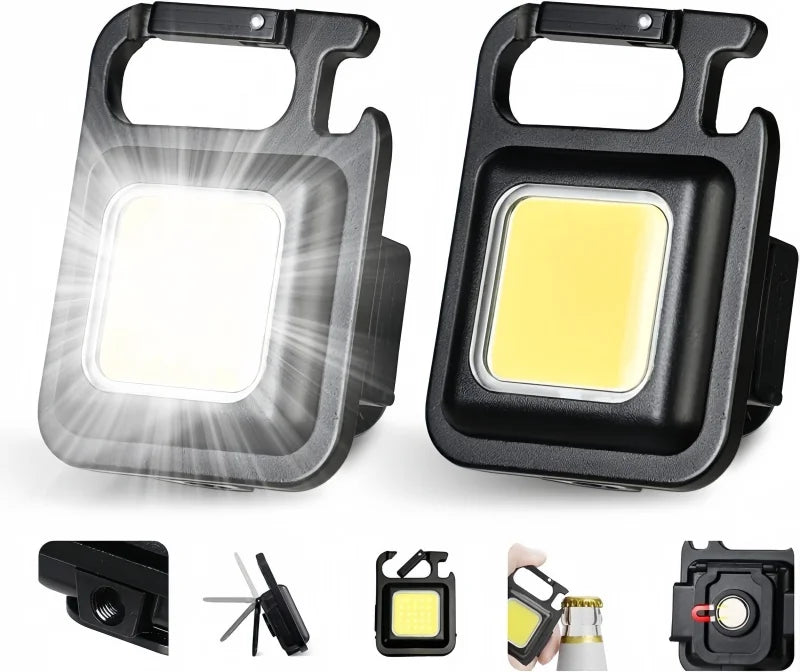 LED Working Light USB Rechargeable Mini Flashlight Portable Bright Keychain Pocket Clip Lantern Outdoor Hiking Fishing Camping