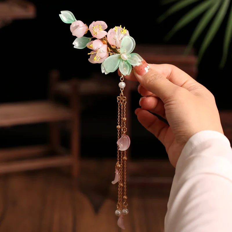 Fairy Flower Hair Clips Chinese Style Hanfu Hair Accessories For Girls Headwear Barrettes Vintage Wedding Headpiece Hair Jewelry