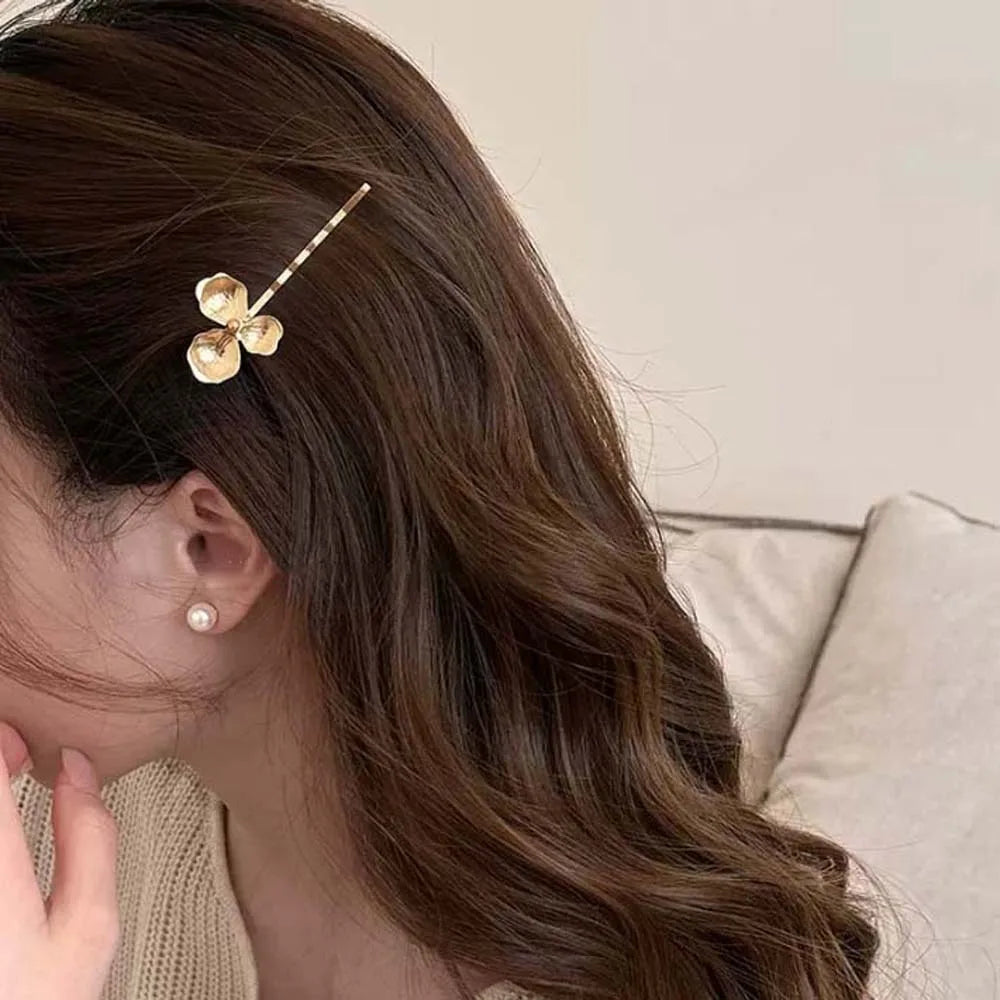 5pcs Elegant Golden Flower Hair Forks Hairstyle Tools French Style Pearl Side Clips Hair Accessories Retro Wave Alloy Barrettes