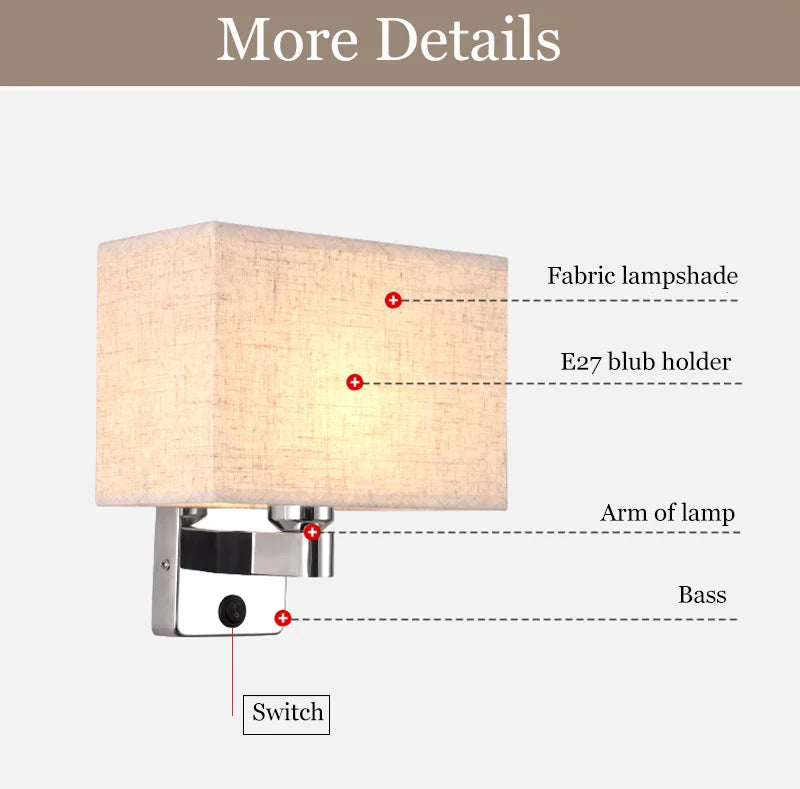 LED Lights Indoor Lighting Fabric Lampshade Wall Lamps for Bedside Bedroom Living Room Hotel Stairs Hotel Home Decoration