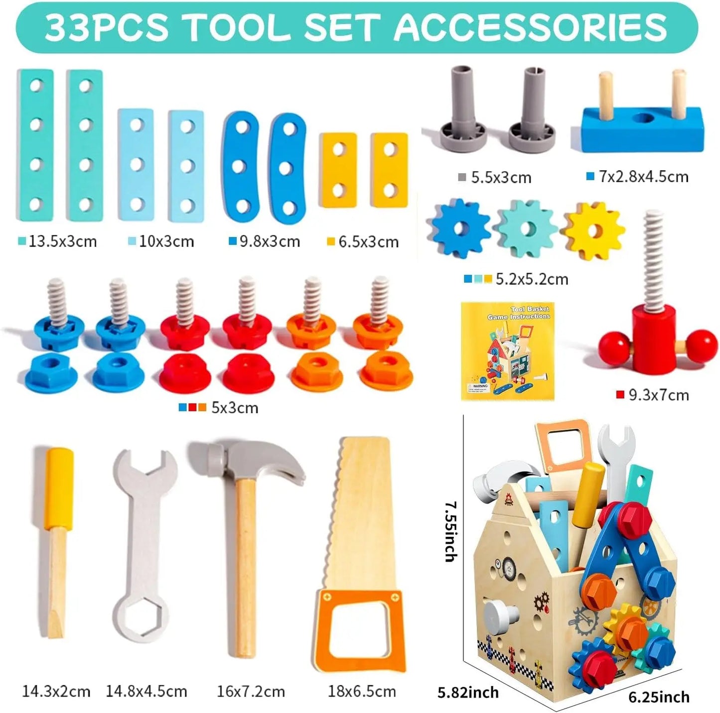 Tool Bench for Kids Toy Play Workbench Wooden Tool Bench Workshop Workbench with Tools Set Wooden Construction Bench Toy for Boy