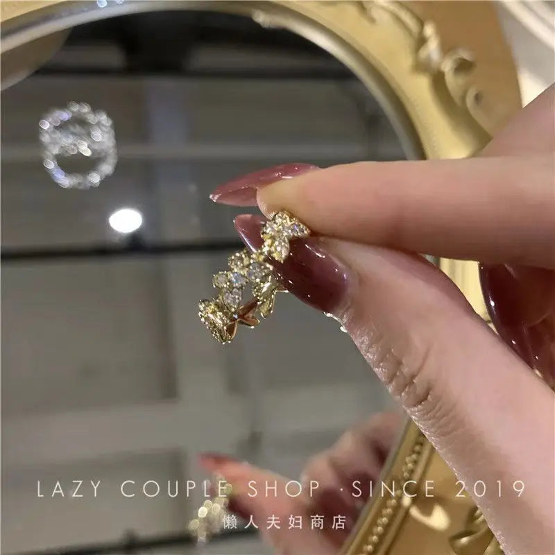New Fashion Butterfly Rings Shiny Cubic Zirconia Leaves Geometric Adjustable Finger Ring Girls Minimalist Dainty Jewlery Gifts