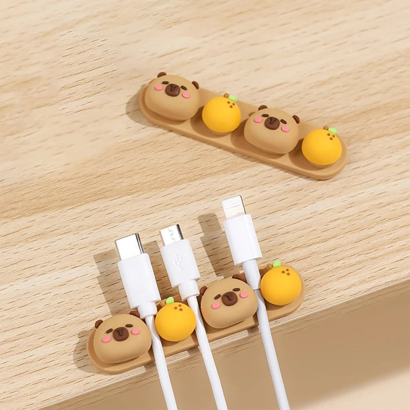 Portable Punch-Free Silicone Cable Organizer - Capybara Cartoon Cable Winder for Data & Charging Cable Storage