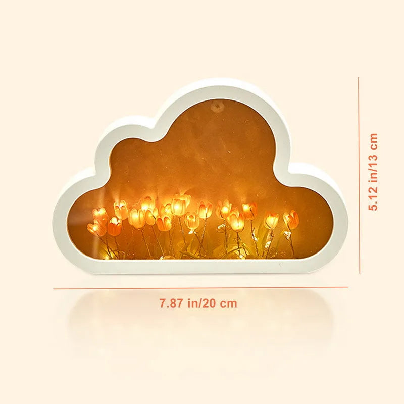 1pc Handmade DIY Clouds Tulip Lamps LED Night Light Mirror Table Lamps Bedroom Ornaments Decoration Flower Sea Atmosphere Lamp