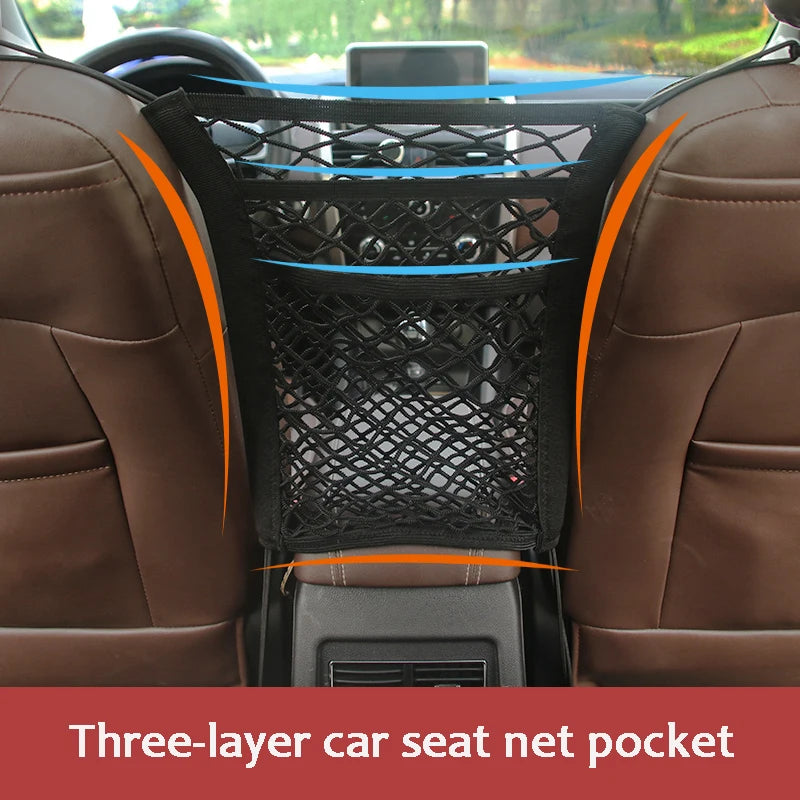 Car Storage Net Bag Between Seats Car Divider Pet Barrier Stretchable Elastic Mesh Bag Organizer Auto Accessories