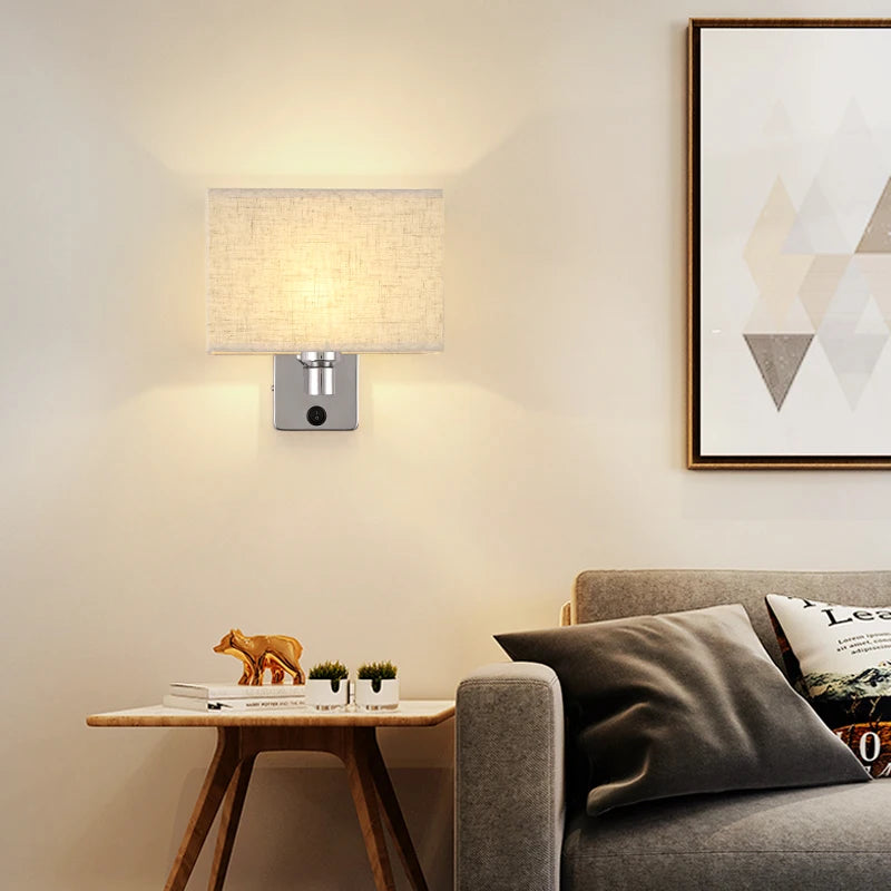 LED Lights Indoor Lighting Fabric Lampshade Wall Lamps for Bedside Bedroom Living Room Hotel Stairs Hotel Home Decoration