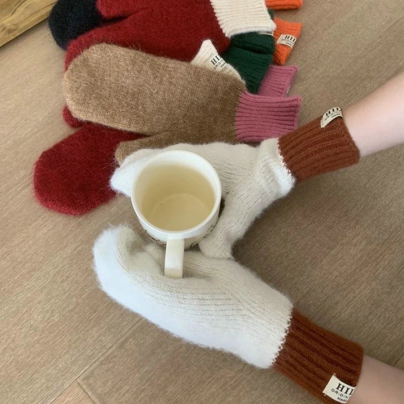 Women Winter Keep Warm Plush Gloves Elasticity Soft Full Fingers Mittens Knitted Girls Fashion Gloves For Women