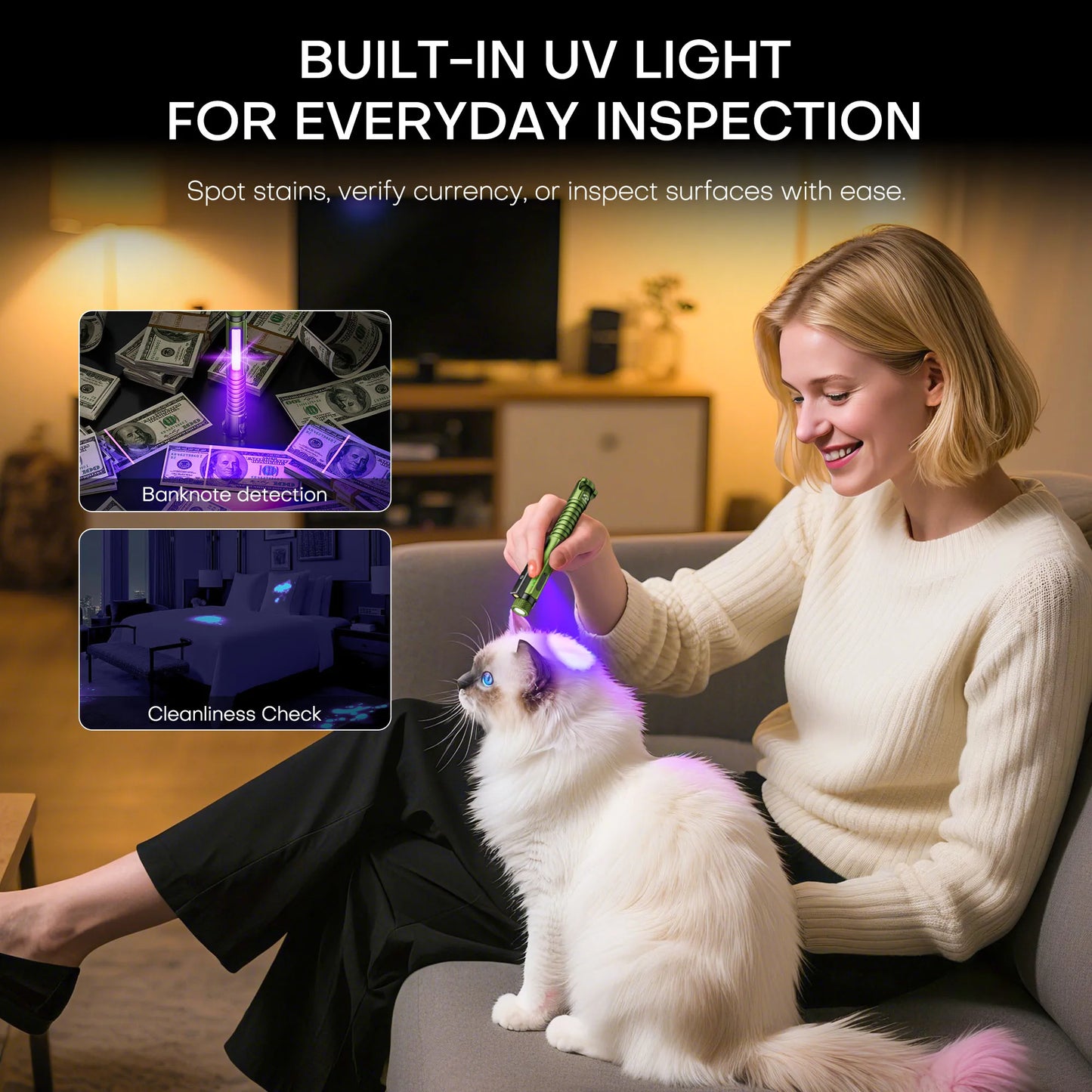 Magnetic LED Flashlight, 800 Lumen Rechargeable Flashlight, Laser Pointer, Hands-Free, USB Charging Cable, for Work and Outdoor