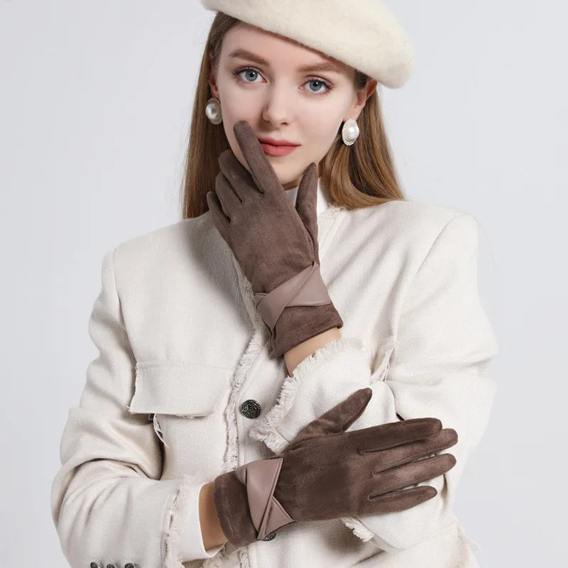 Winter gloves for women suede cold-proof and warm gloves for women plus velvet thickened gloves touch screen gloves