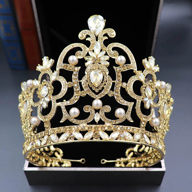Wholesale Rhinestone Big Pageant Crown AB Colorful Crystal Tall Beauty Crown Diamond Preal King and Queen Tiaras
