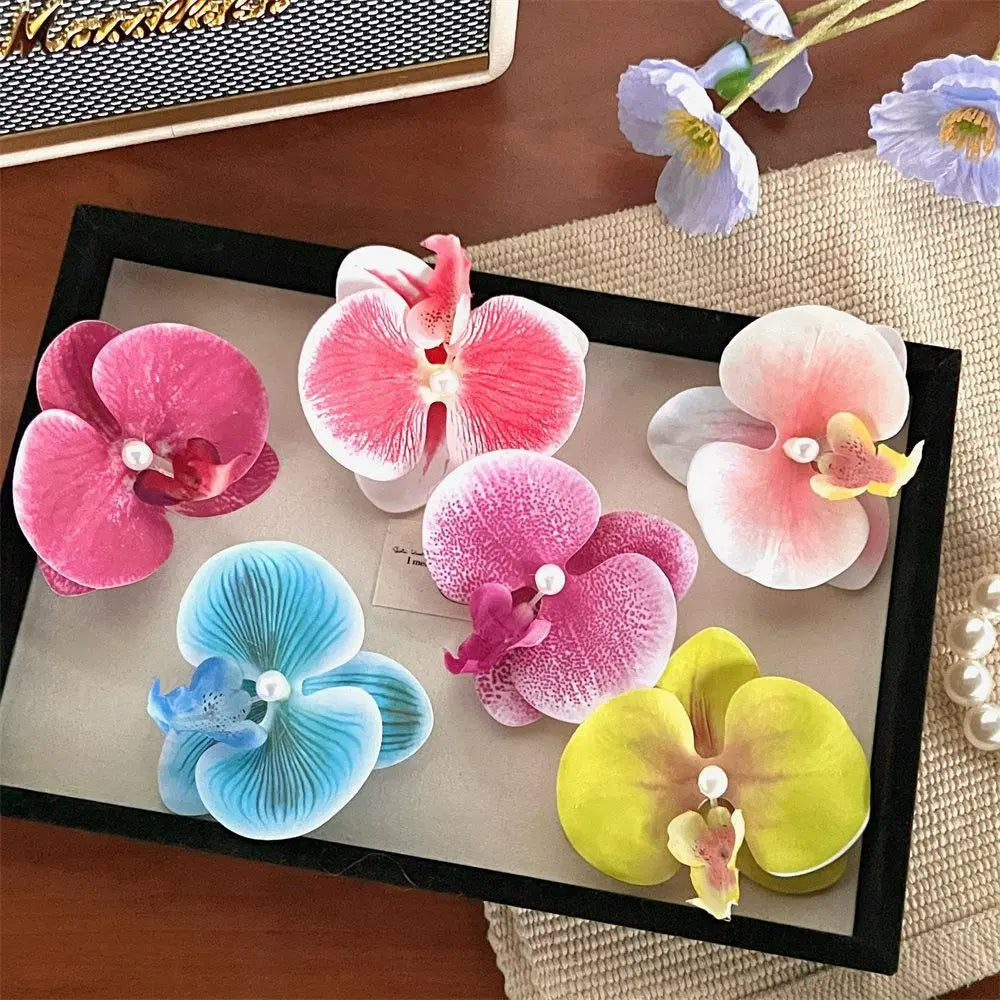 Simple Cloth Flower Hair Clip Butterfly Orchid Pearl Orchid Flower Hairpin Korean Style Bohemian Style Girl Hair Clip Seaside