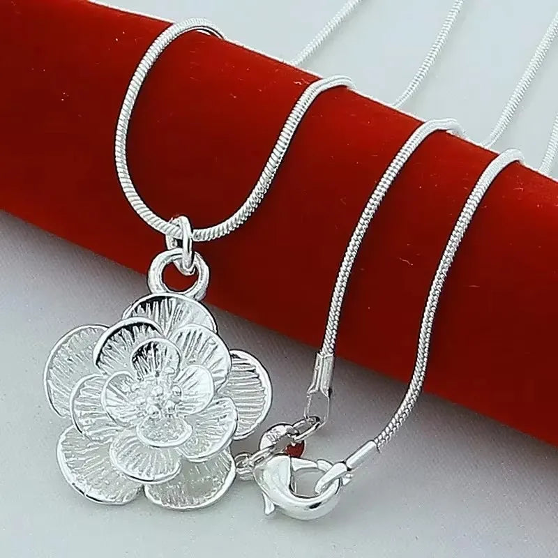 New luxury 925 sterling Silver unique Rose flower necklace earrings for woman Fashion niche designer Jewelry sets party gifts