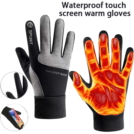 Winter Warm Gloves for Men, Waterproof, Touch Screen, Cycling, Sports, Outdoor, Fleece-Lined, Skiing, Non-Slip, Motorcycle Gloves