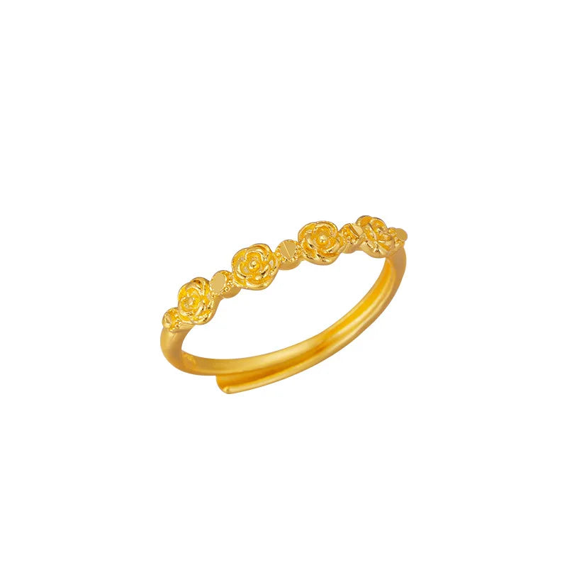 Genuine 18 K Gold Color Romantic Retro Rose Shape Ring for Women Bride Birthday Wedding Engagement Jewelry Gifts