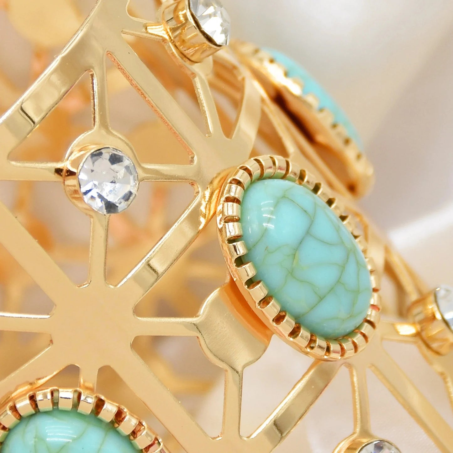 Trendy Tribal Upper Arm Turquoise Rhinestone Bracelet European Wide Cuff Indian Bangle Egyptian Open Adjustable Female Jewelry