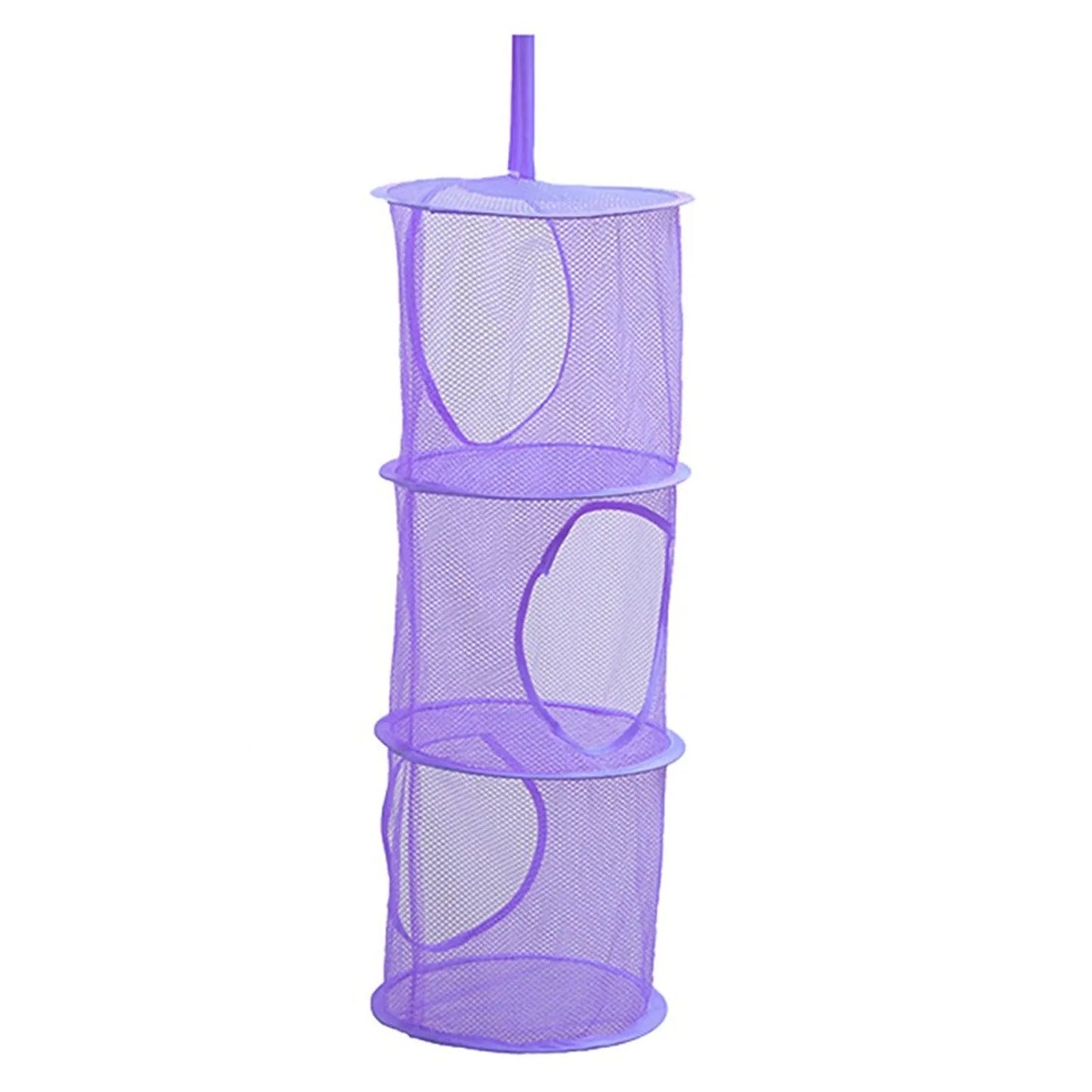 Colorful Fabric Storage Foldable Stuffed Net, 3 Compartments Hanging Mesh Toy Storage For Kid Room Toys, Gloves, Socks, Hats