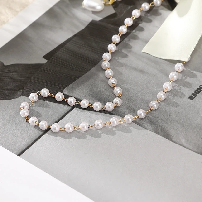 LEVAO Women's Sweet Double Bow Duckbill Clip Tiaras Pearl Chain Decorative Hairband Girls Fashion Hairpin Hair Accessories