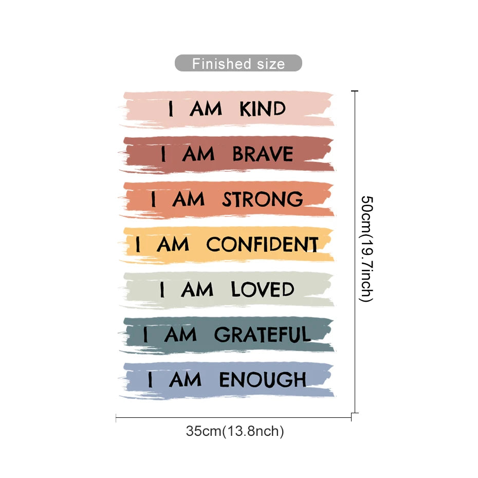 Affirmations Sticker"I am Kind, I am Brave, I am Loved" wall sticker for Kids and Adults, Inspirational wall art