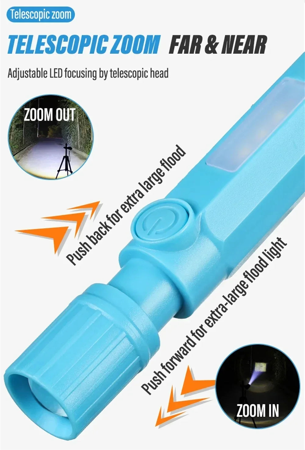 Super Bright LED Mini Flashlight With Side Light Torch USB Portable Telescopic Zoom Work Light Waterproof Outdoor Camping Light