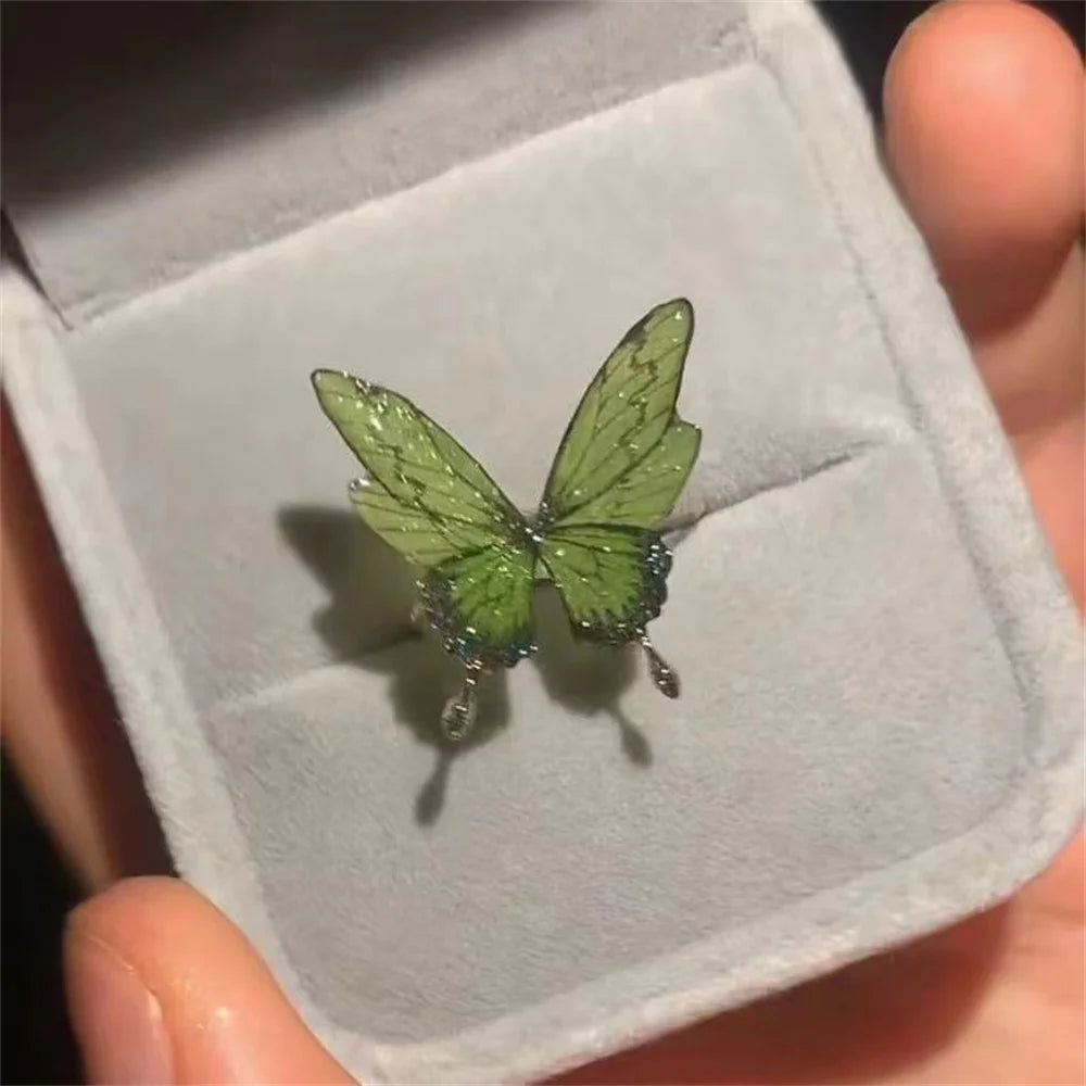 Exquisite Ice Blue Butterfly Open Ring, Fashionable Women's Simple Style Jewelry