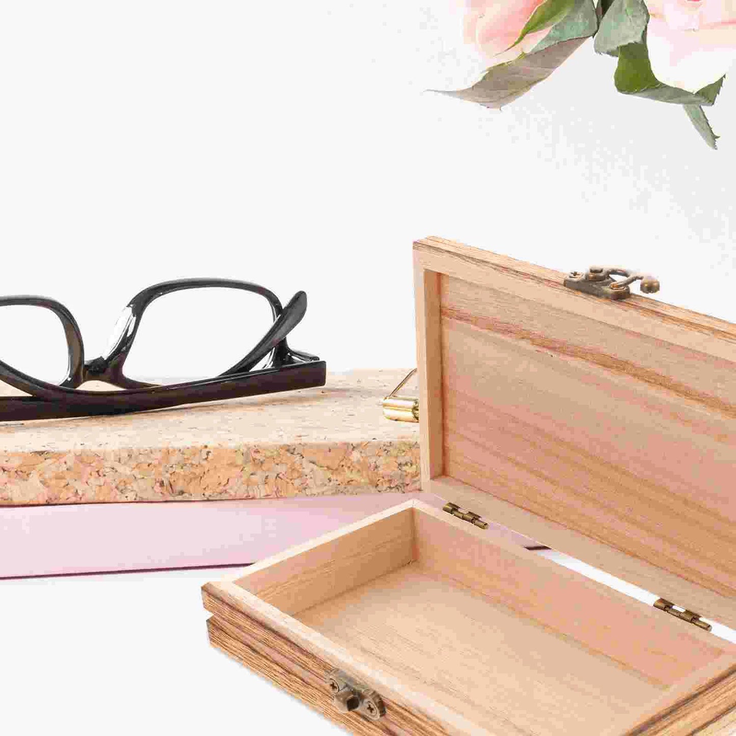 Wooden Storage Box With Lid Wooden Jewelry Box Keepsake Box Trinket Case Eyeglasses Case Home Storage Boxes ganization