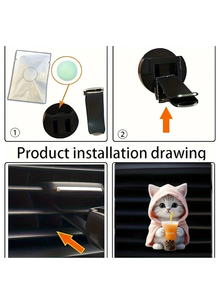 1PC Hoodie Kitten Finished Ventilating Clip Car Decoration Aromatreatment Acrylic Accessories