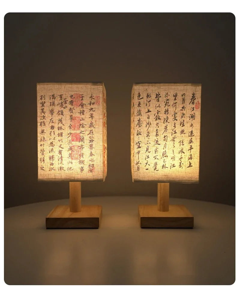 LED Decoration Table Lamps Simple Dimmable Plug Night Light Fabric Lampshade Square Bedroom Chinese Style Bedside Desk Lights