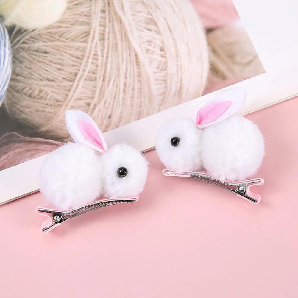 2Pcs Cute Bunny Hairpins Kids Plush Bunny Hairpins Headband Korean Children Hair Clips Sweet Girls Hairpins Hair Accessories