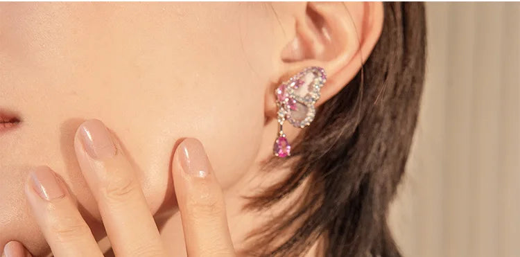 BELL Pink Sapphire Shell Corundum Butterfly Ring S925 Silver 18K Gold