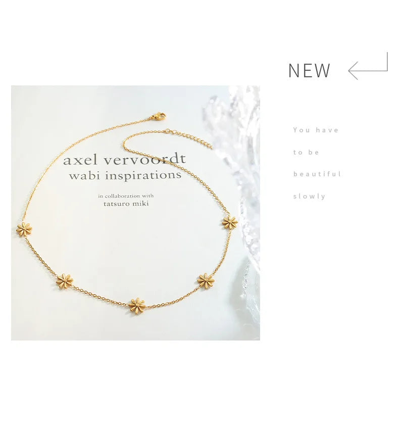 Fairy Chic Daisy Design Titanium Gold Plated Necklace No Fade Influencer Style
