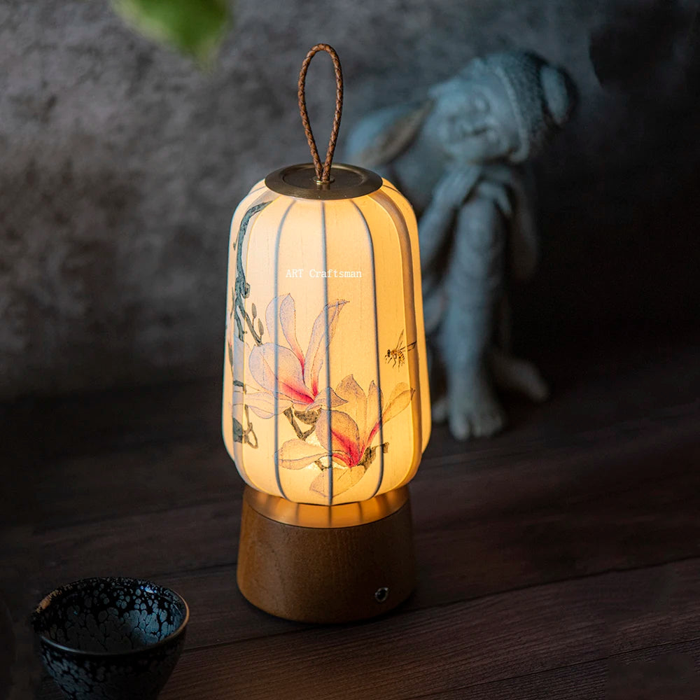 New Fabric Lanterns Portable Table lamp Traditional style Hand Art Drawing decoration Atmosphere Reading Lamp for Tea room (Free Shipping) 💝💖🌹 (Free Shipping) 💝💖🌹