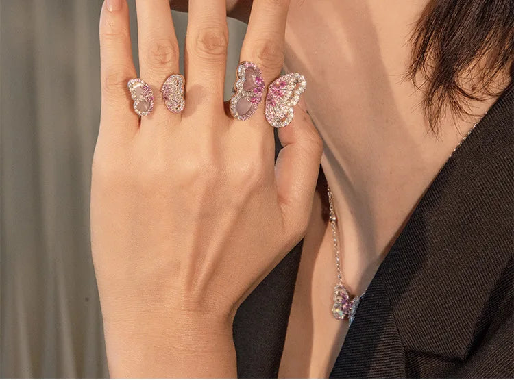 BELL Pink Sapphire Shell Corundum Butterfly Ring S925 Silver 18K Gold