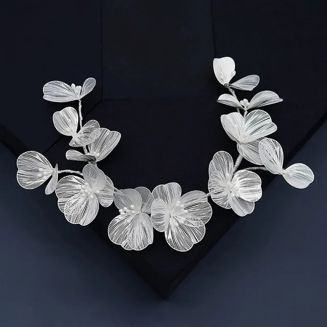 Fairy Flower Hairband Metal Floral Tiaras Bride Pearl Headdress For Women Charming Wedding Hair Jewelry Marrige Beauty Headbands