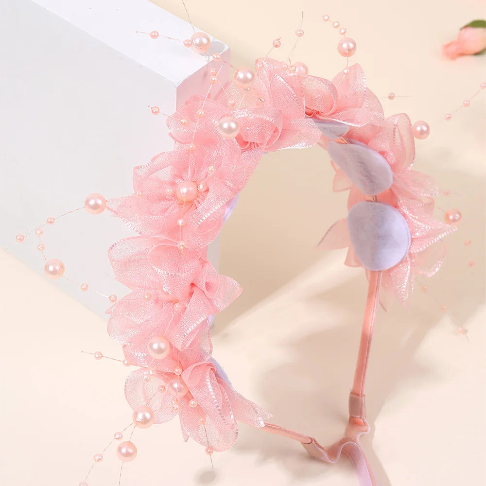 Fairy Flower Headband Sweet Lovely Girl Lace Floral Pearls Hair Hoop For Princess Wedding Birthday Headwear Accessories Gifts