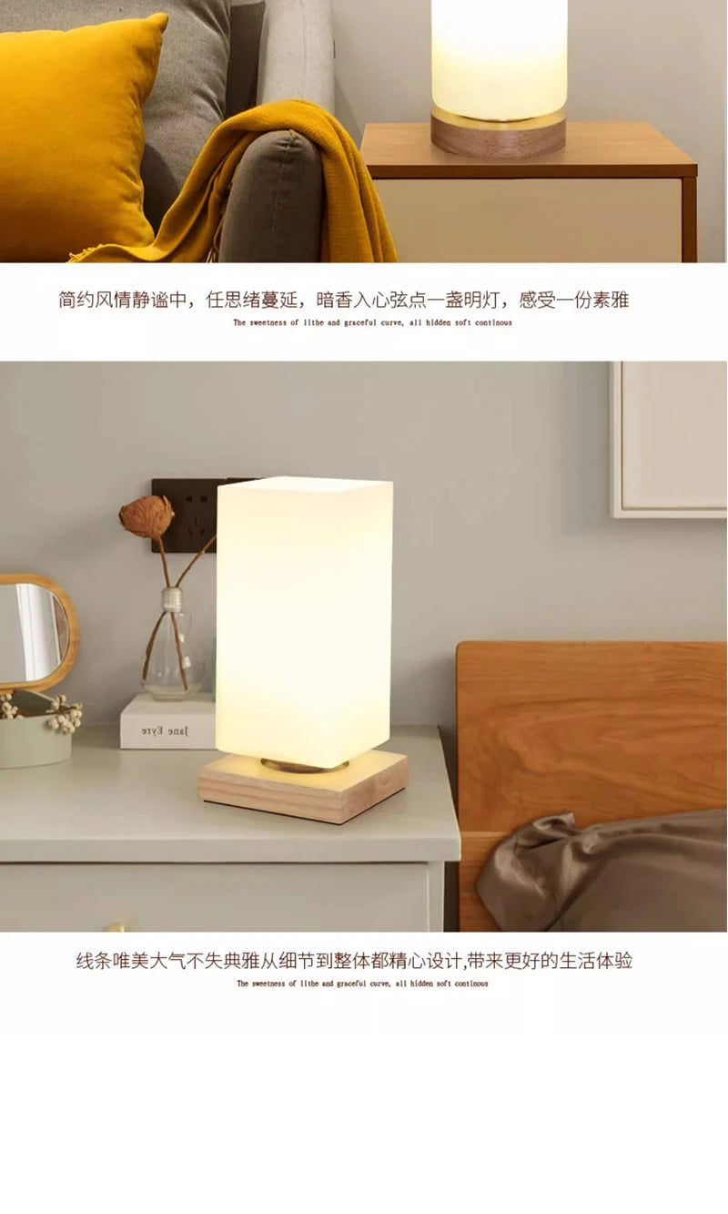 Modern Table Lamp Glass Body and Wood Base Table Lights For Bedroom Livingroom Children Reading Simple Desk Lamp Lighting