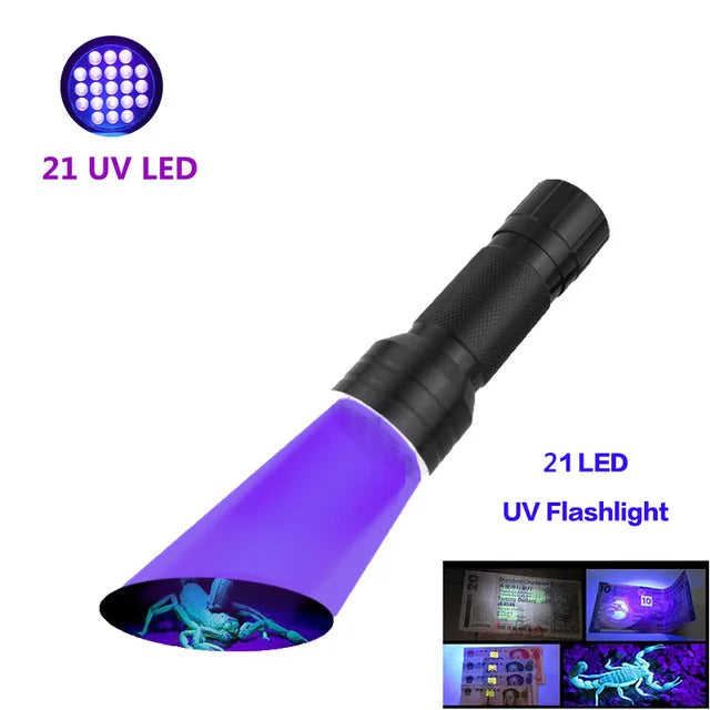 UV Flashlight 21/51/100 LED UV Light 395nm UV Flashlights Ultraviolet Torch Black Light Detector for Dry Pets Urine Stains Bug