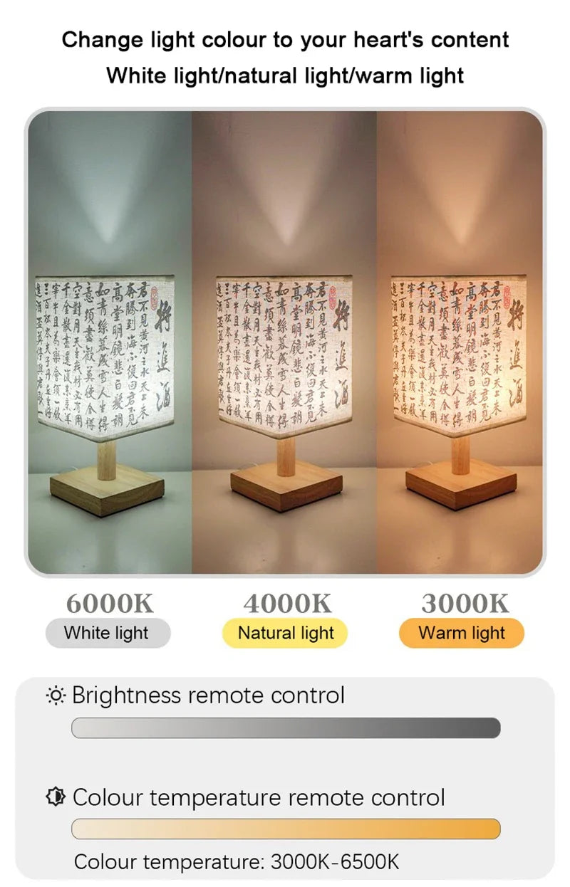 LED Decoration Table Lamps Simple Dimmable Plug Night Light Fabric Lampshade Square Bedroom Chinese Style Bedside Desk Lights