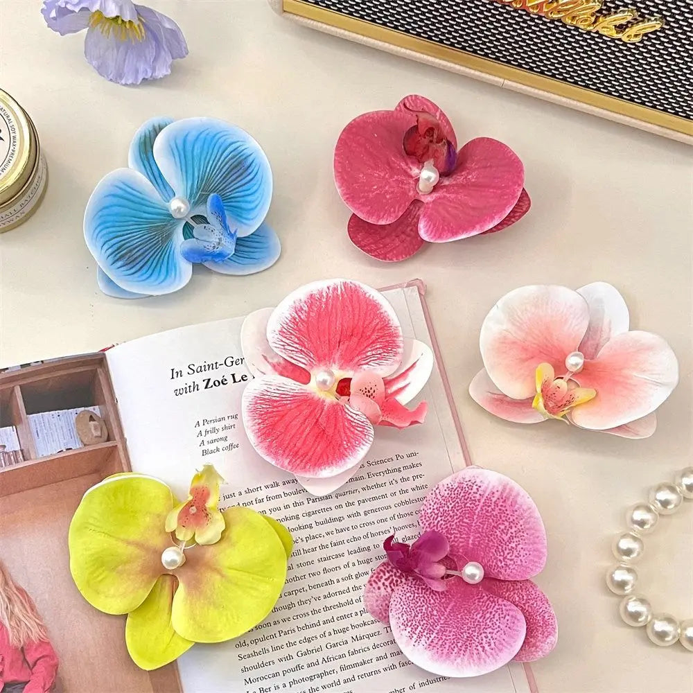 Simple Cloth Flower Hair Clip Butterfly Orchid Pearl Orchid Flower Hairpin Korean Style Bohemian Style Girl Hair Clip Seaside