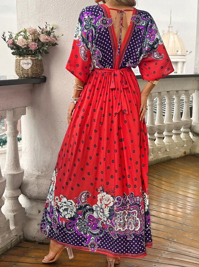 Women's Casual Vacation Printed Loose Waist Bohemian Dress Literary Retro Female Clothing 2024 Summer New Fashion Women Dresses
