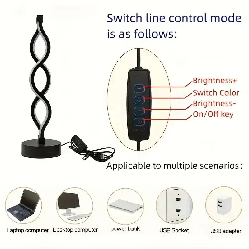 Modern LED Table Lamp Creative Spiral Table Light Soft Light Protection for Eyes 3 Color Dimming for Home Office Night Light