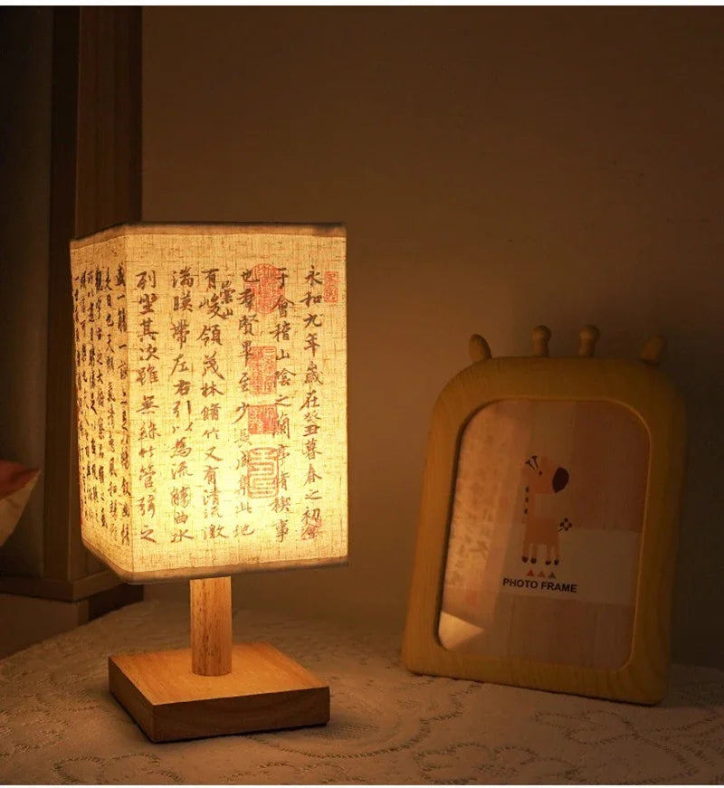 LED Decoration Table Lamps Simple Dimmable Plug Night Light Fabric Lampshade Square Bedroom Chinese Style Bedside Desk Lights