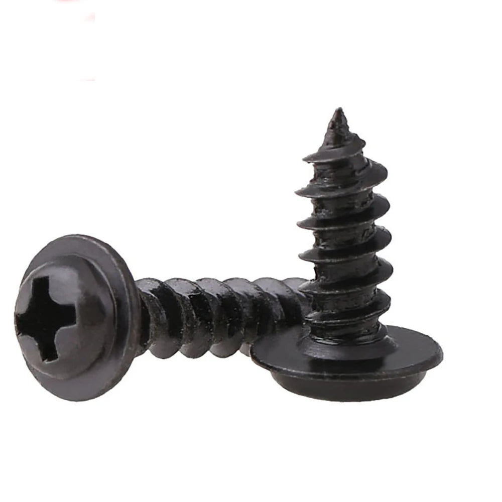 100pcs Phillips Black Self-tapping Screw Pan Head PWA Cross Round Head With Washer Cushion M1.4 M1.7 M2 M2.3 M2.6 M3 M3.5 M4