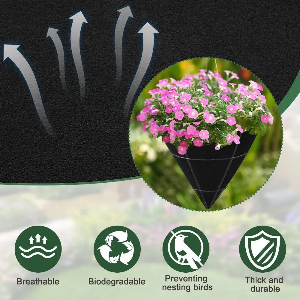 3pcs Durable Breathable Cone Shaped Liners Black Reusable Planter Basket Liners Eco-Friendly Felt Gardening Mats Enhanced Growth