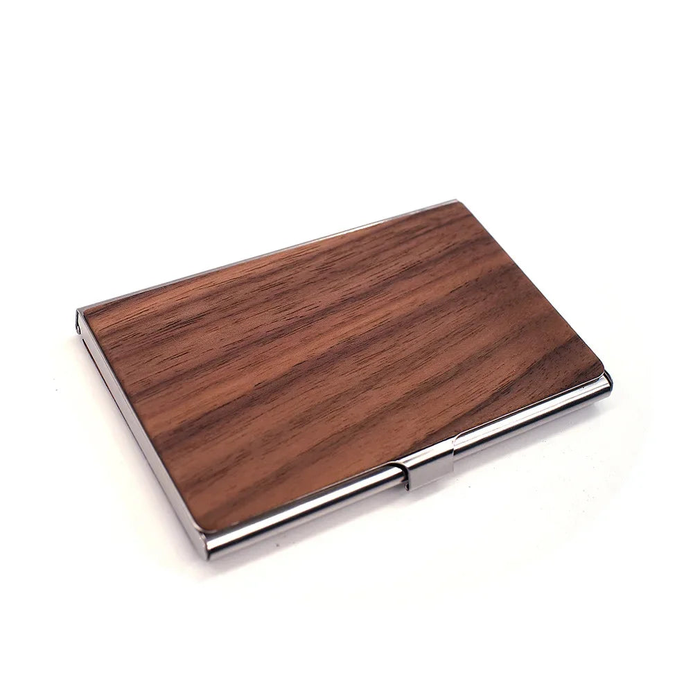 Free Customized Engraving Wood Business Card Holder Pocket Black Walnut Solid Wooden Clip Personalized Cardcase Activities Gifts