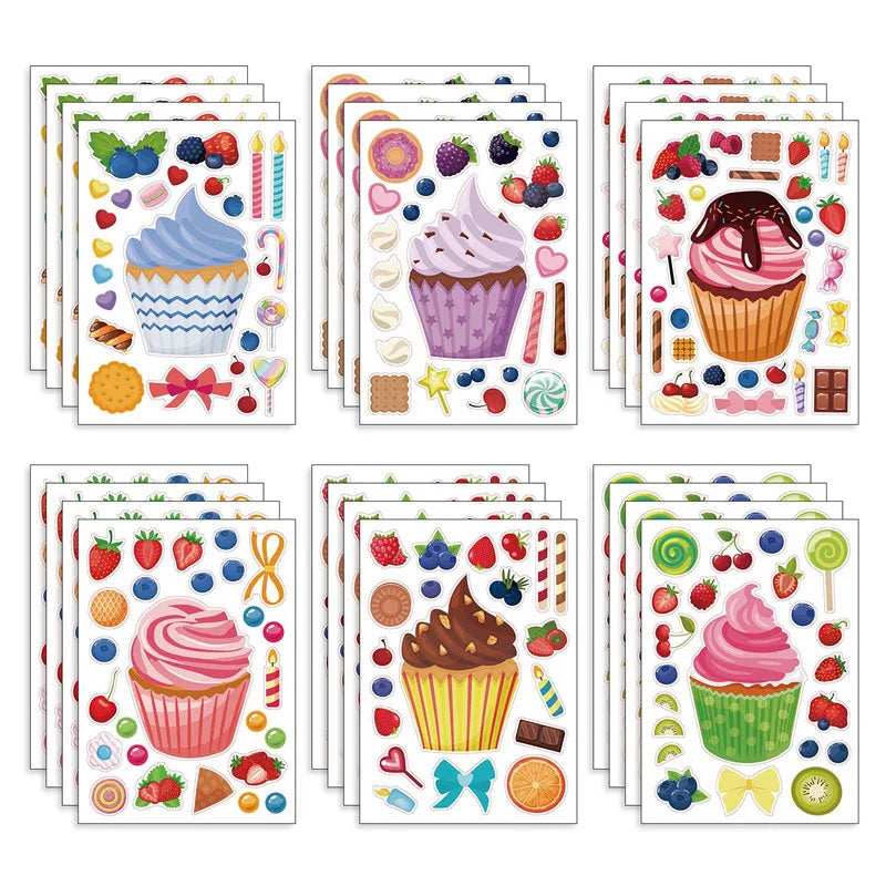 Make A Cupcake Sticker Sheets for Kids Sweet Create Your Own Cupcake DIY Puzzle Stickers Children Birthday Gifts Party Decals M