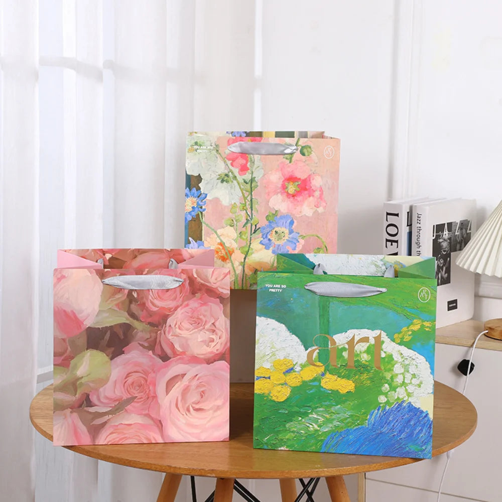 Gift Bags With Handles Paper Party Favor Handbag Bow Ribbon Jewelry Packing Birthday Wedding Graduation Celebration Present Wrap